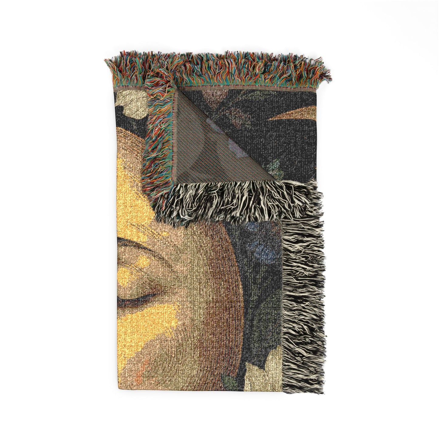 Moon & Blossoms Woven Blanket — Vintage Floral Celestial Throw