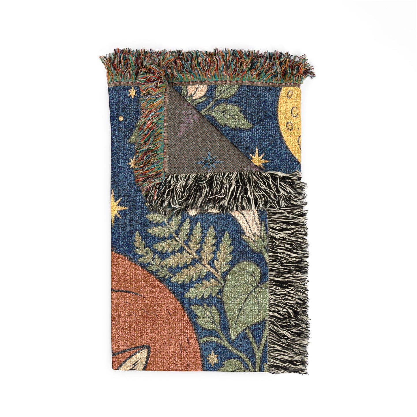 Fox Moon Woven Blanket — Cozy Floral Celestial Throw