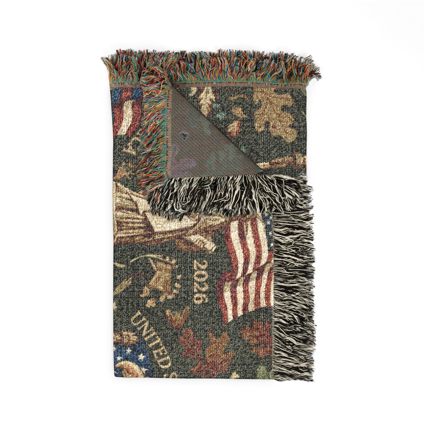 Patriotic Americana Woven Throw Blanket — Vintage Flag & Eagle Design