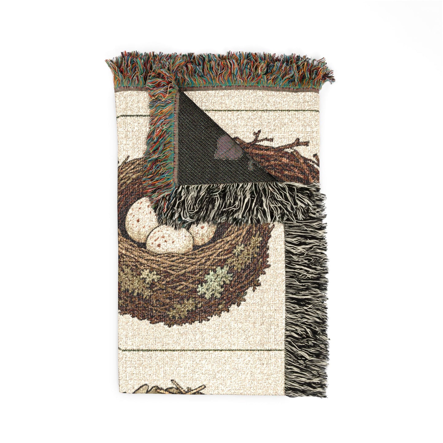 Bird Nest Eggs Woven Blanket — Rustic Spring Throw for Nature Lovers
