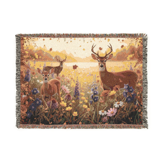 Deer Meadow Woven Blanket – Scenic Rustic Lodge Throw