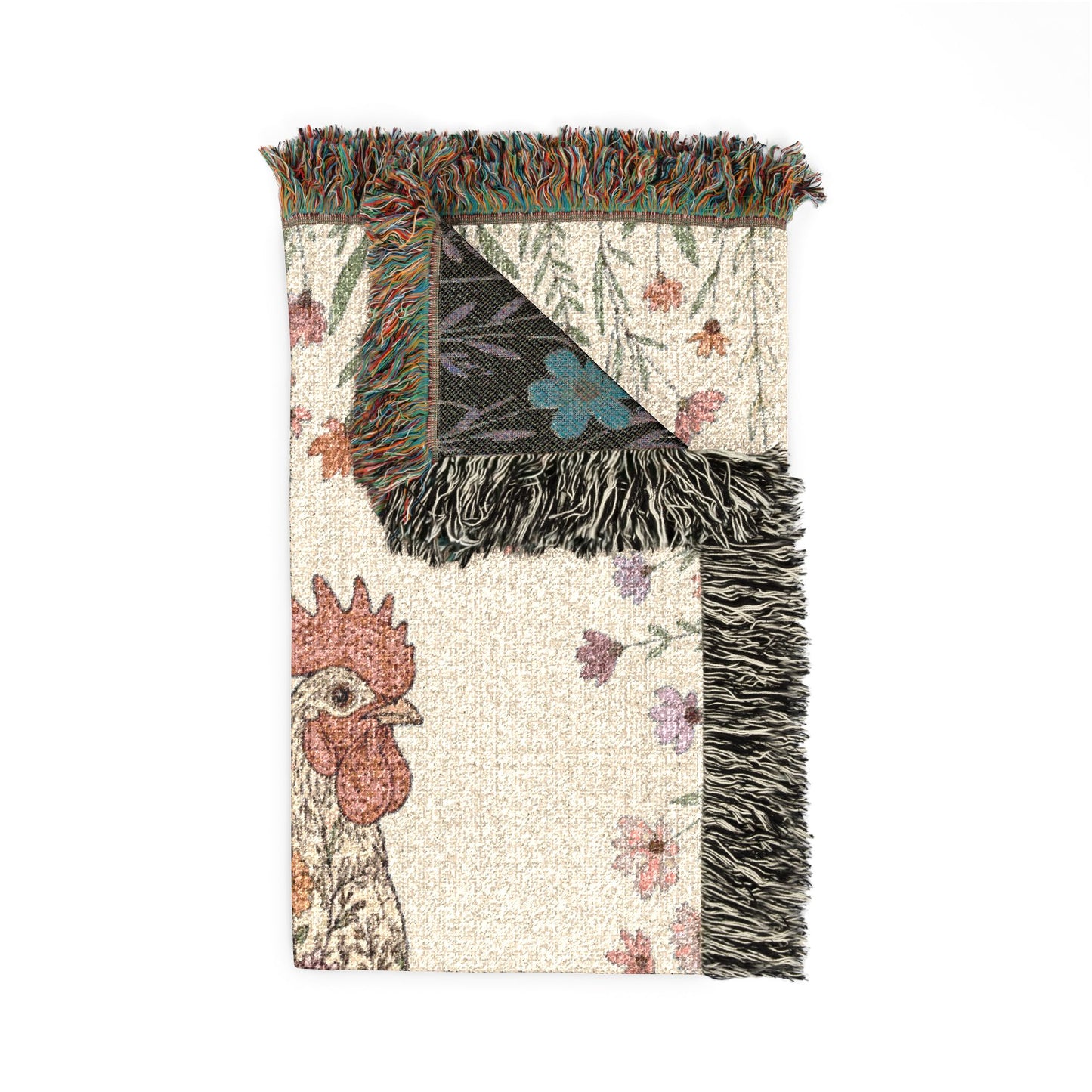 Floral Rooster Woven Throw Blanket — Farmhouse Floral Jacquard