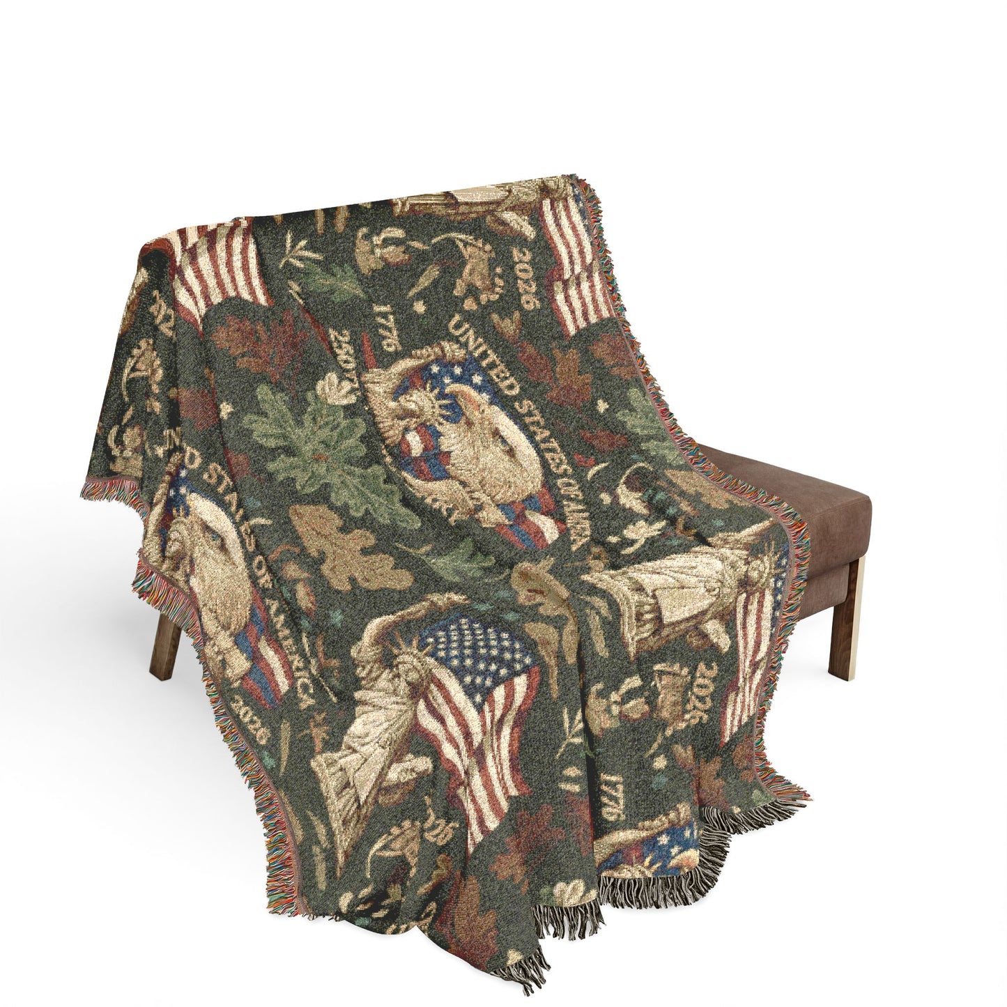 American Heritage Woven Blanket - Patriotic Flag & Eagle Tapestry Throw