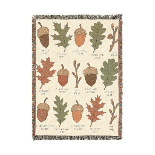 Autumn Acorns & Oak Leaves Woven Blanket – Cozy Fall Throw