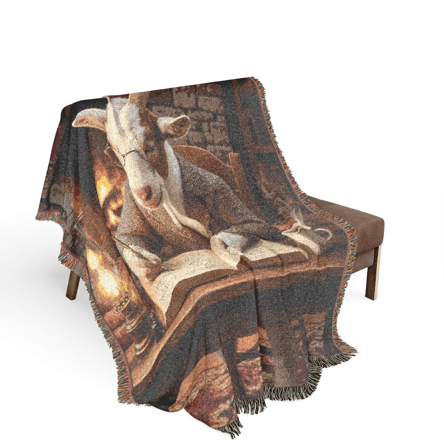 Knowledge Goat Scholar Woven Blanket Library Throw