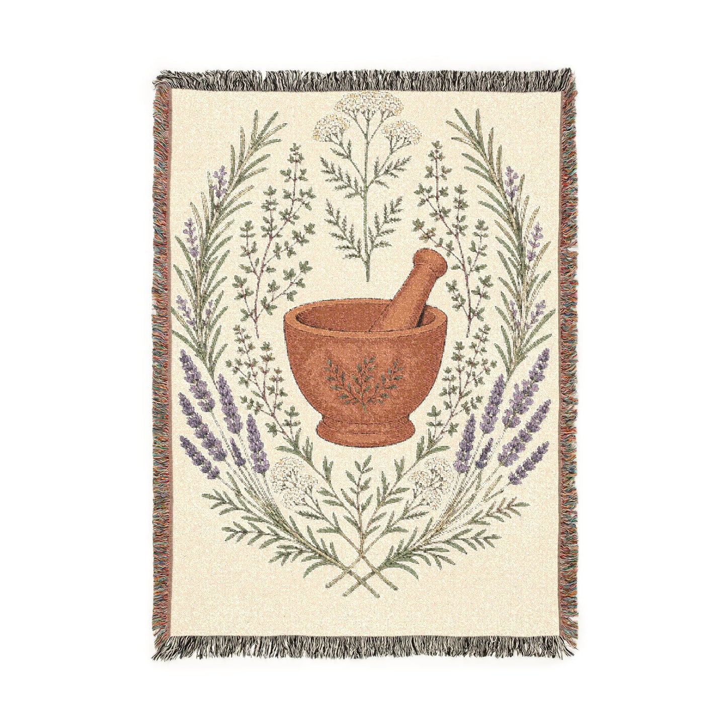 Herbalist Hand-Painted Mortar & Pestle Tapestry Throw