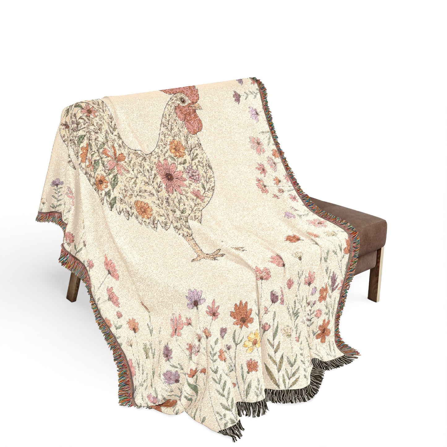 Floral Rooster Woven Throw Blanket — Farmhouse Floral Jacquard