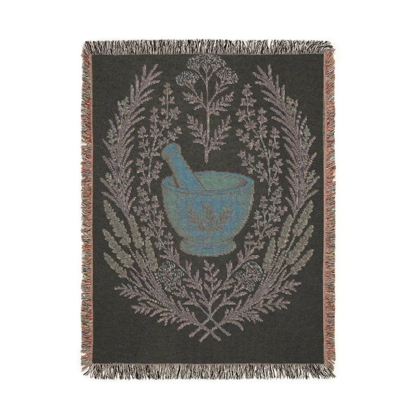 Herbalist Hand-Painted Mortar & Pestle Tapestry Throw