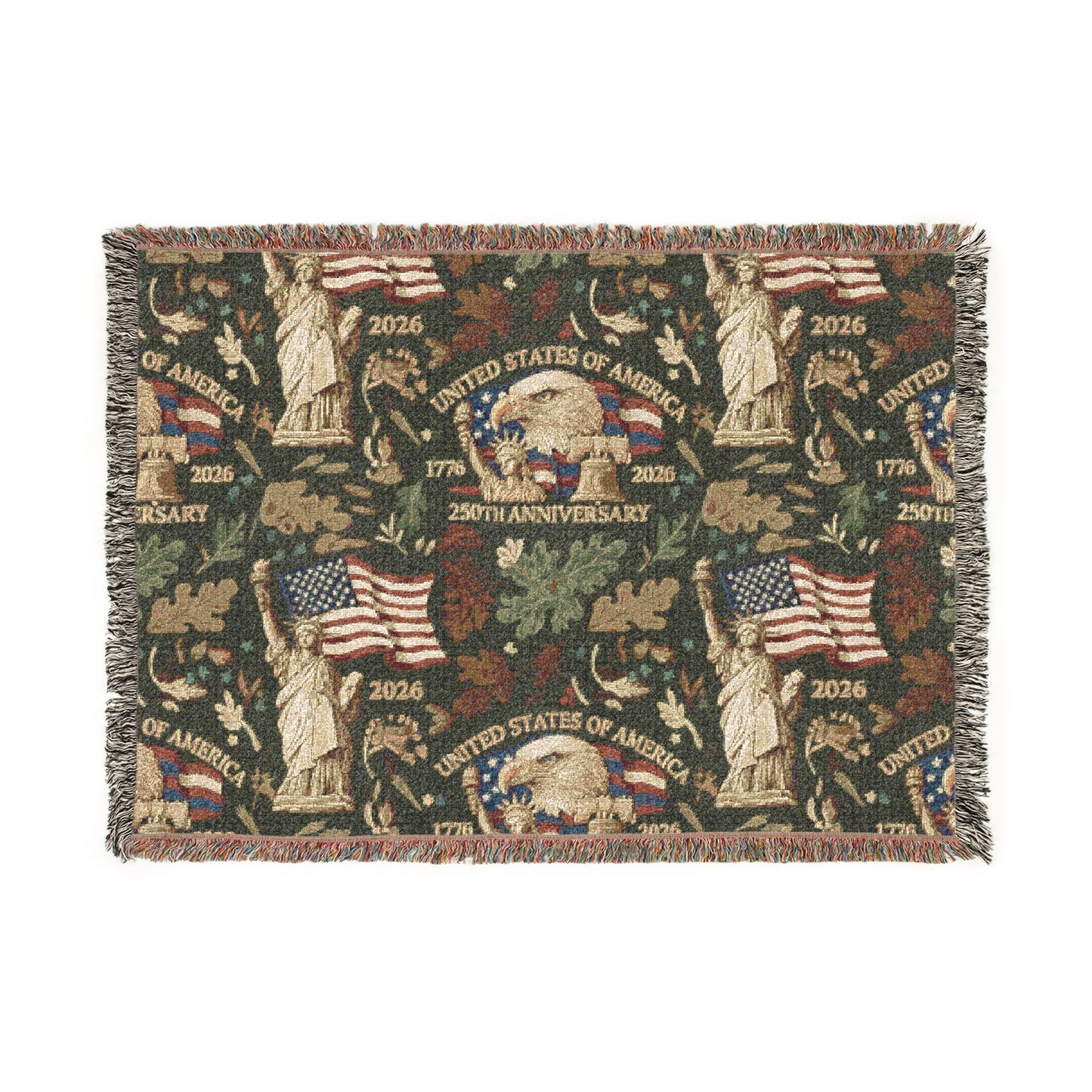 American Heritage Woven Blanket - Patriotic Flag & Eagle Tapestry Throw