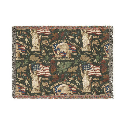 American Heritage Woven Blanket - Patriotic Flag & Eagle Tapestry Throw