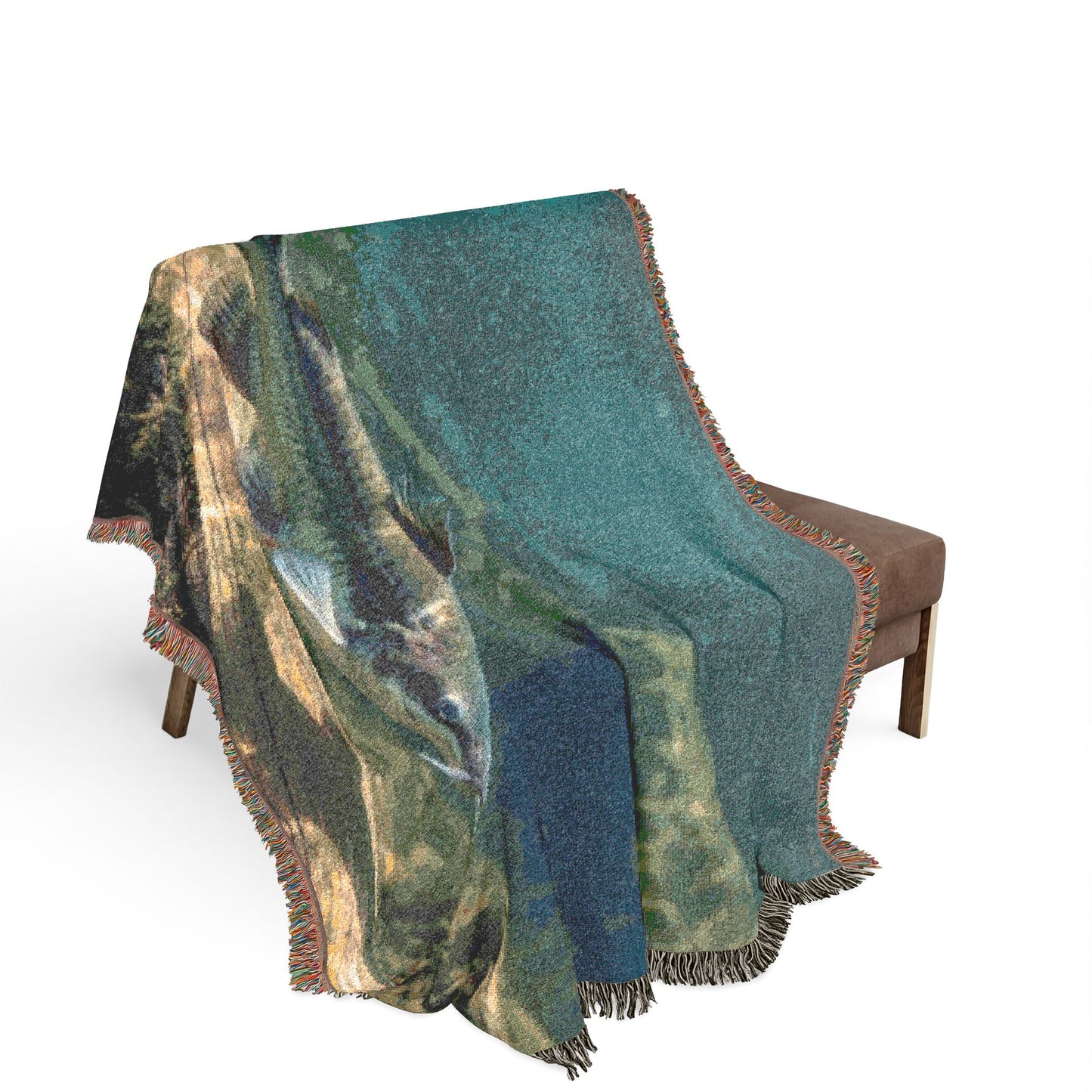 Catfish swimming over log Woven Blanket