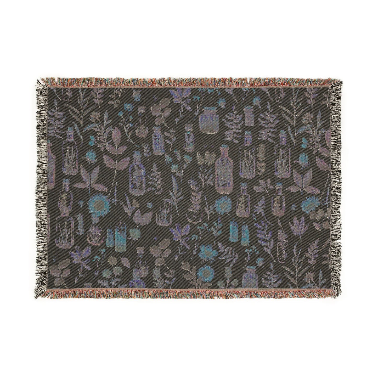 Botanical Apothecary Woven Blanket — Reversible Floral Spice Pattern