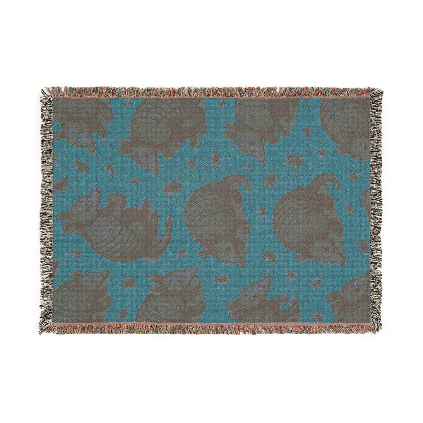 Armadillo and Bugs Pattern Woven Blanket — Cozy Southwestern Throw for Living Room or Cabin