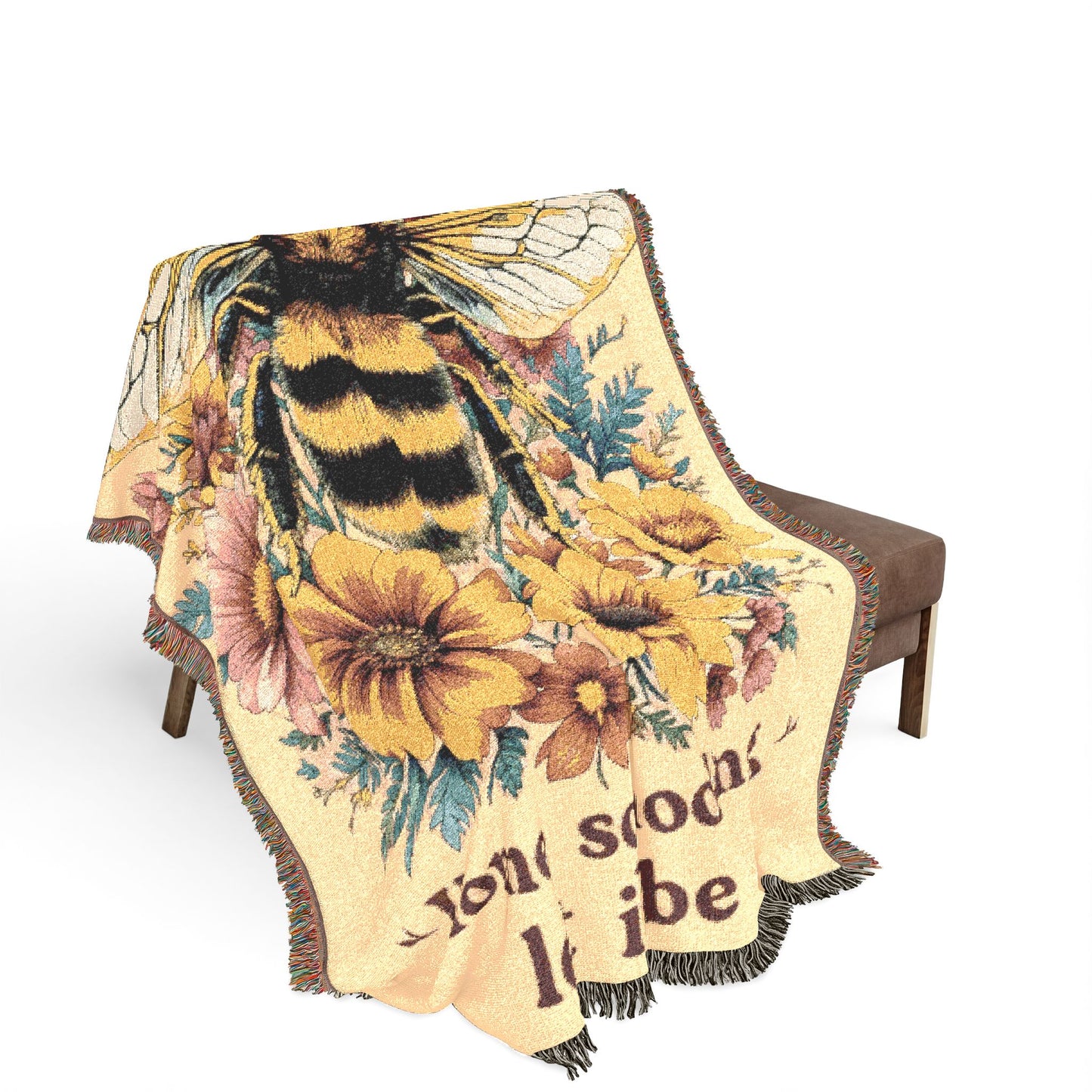 Bee & Sunflower Woven Blanket — "Let it Be" Homeschool Cozy Throw