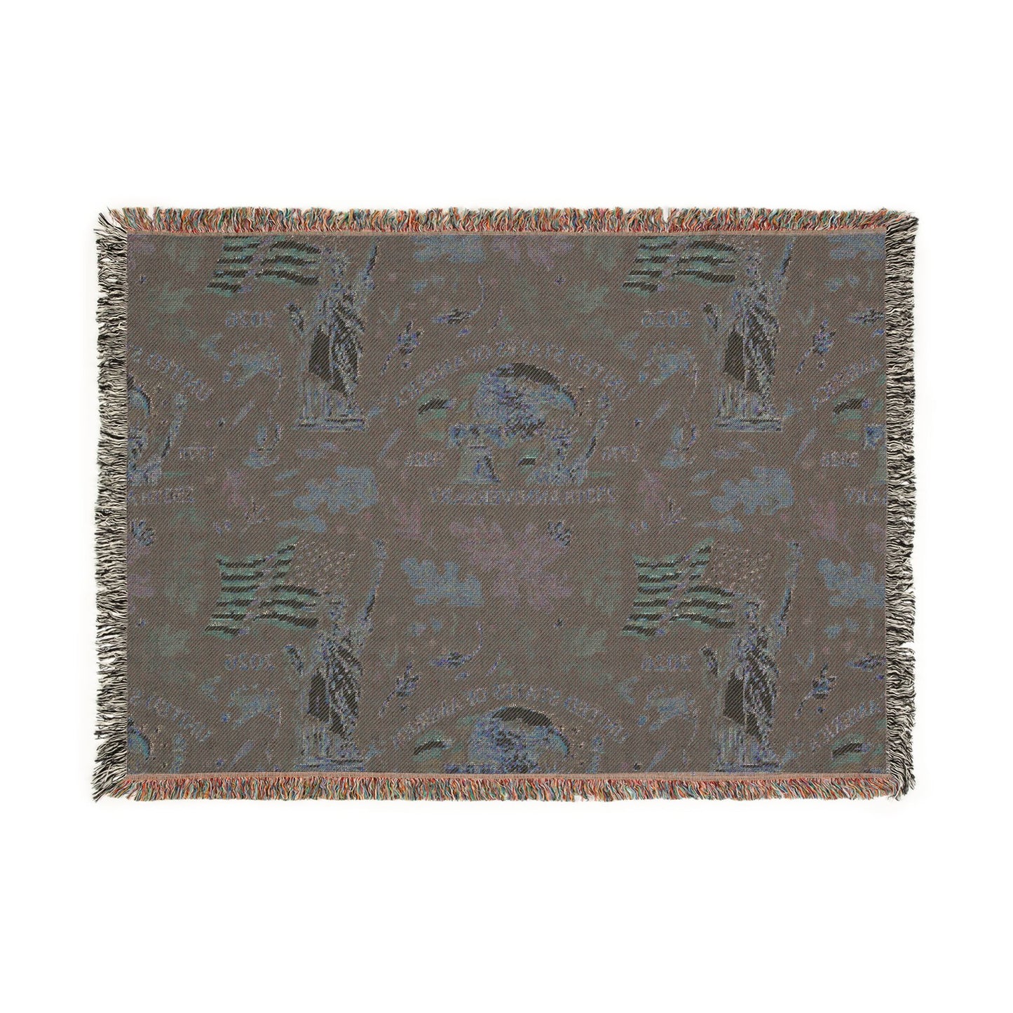Patriotic Americana Woven Throw Blanket — Vintage Flag & Eagle Design