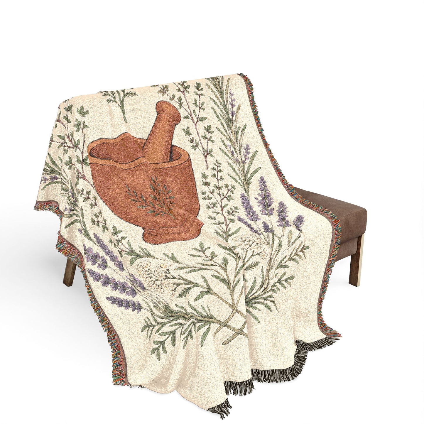 Herbalist Hand-Painted Mortar & Pestle Tapestry Throw