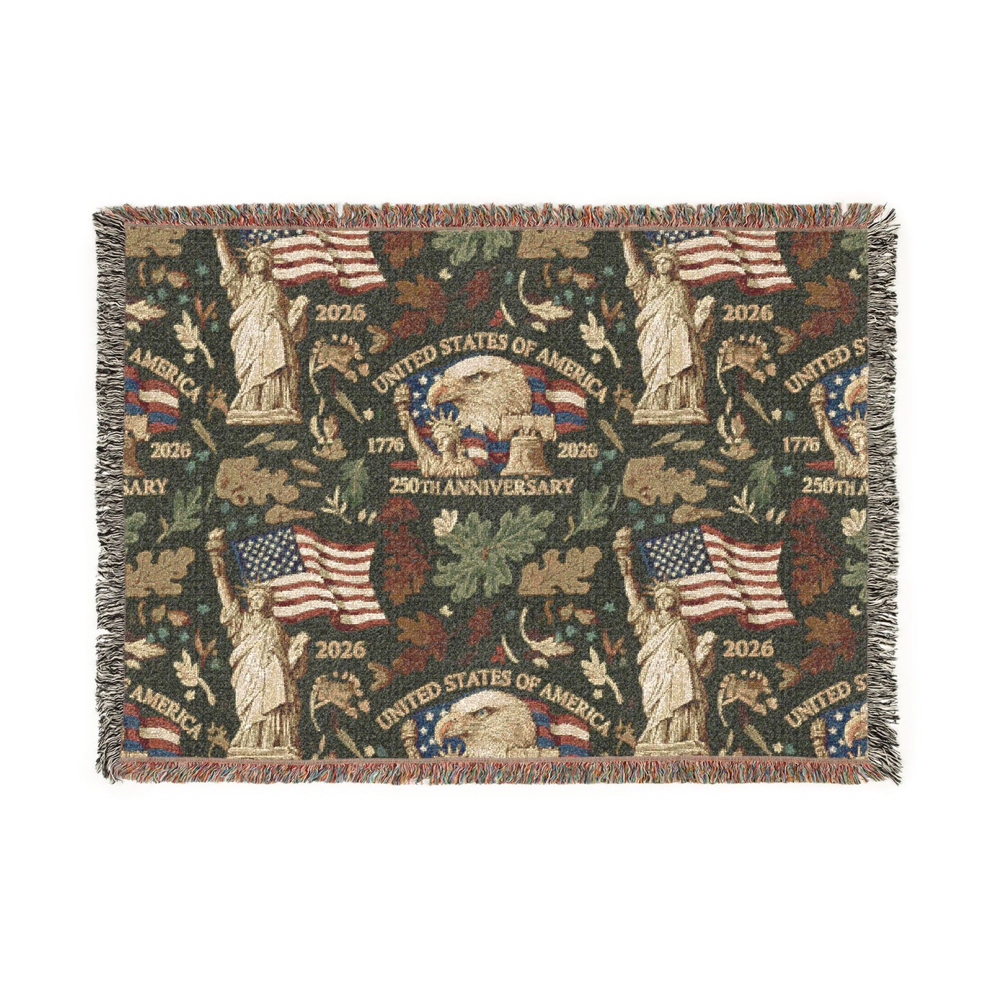 Patriotic Americana Woven Throw Blanket — Vintage Flag & Eagle Design