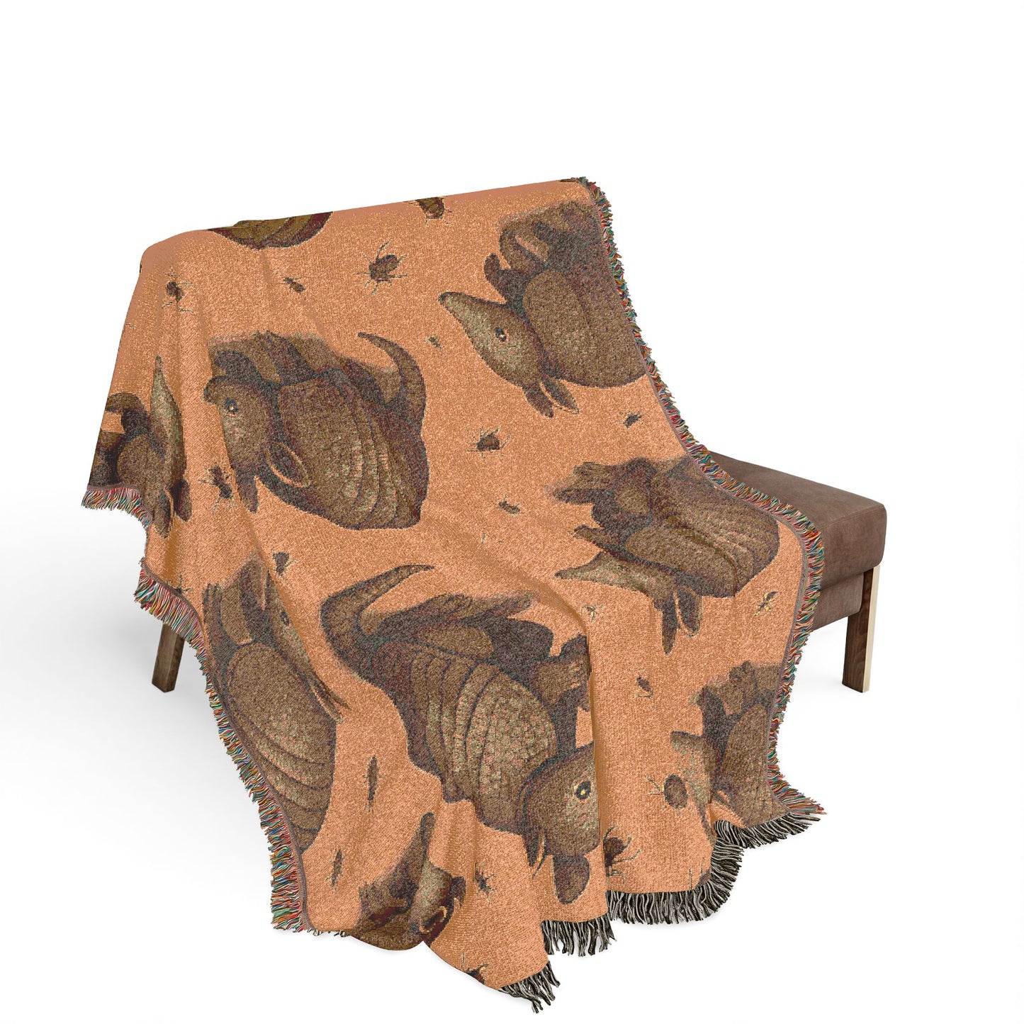Armadillo and Bugs Pattern Woven Blanket — Cozy Southwestern Throw for Living Room or Cabin