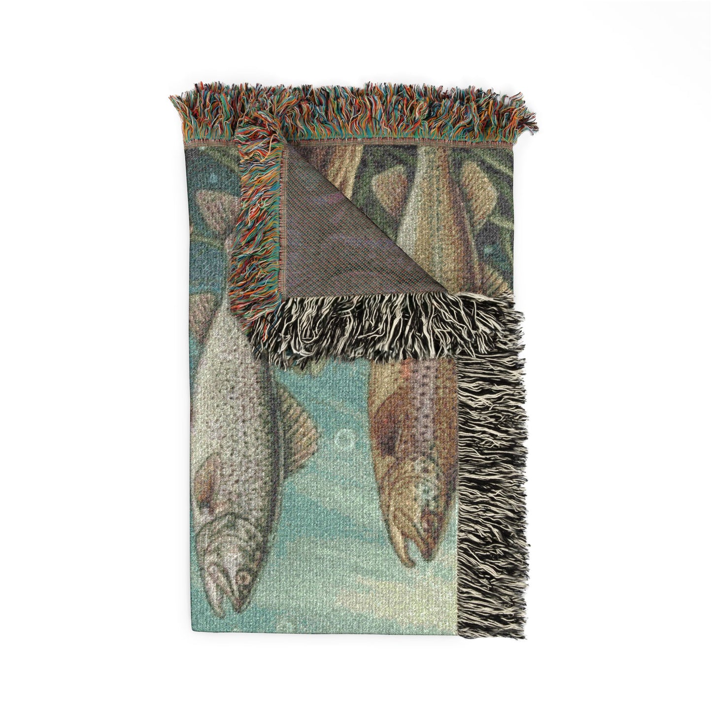 Cold Water Fish Tapestry Woven Blanket – Underwater Trout & Bass Aquatic Throw