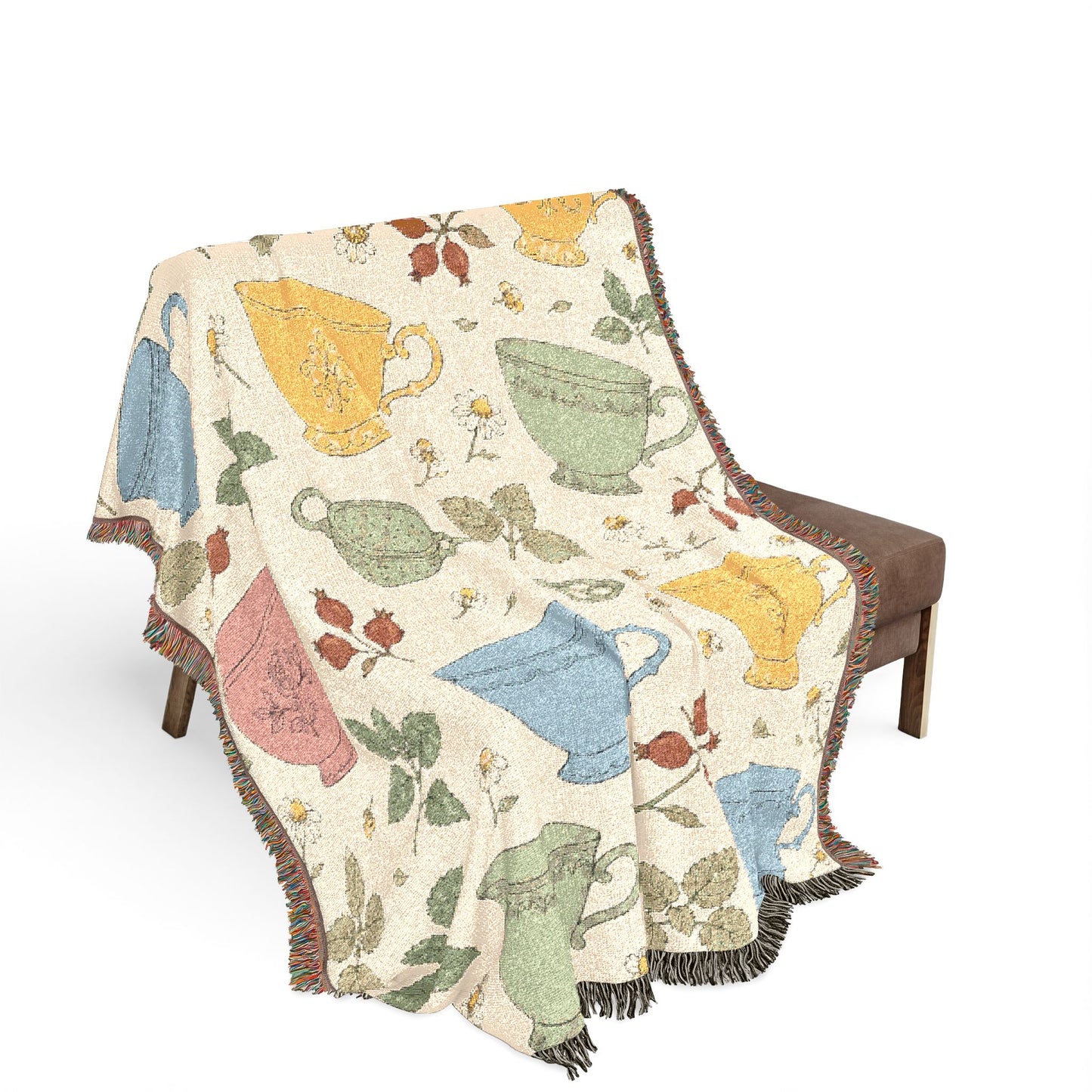Herbalist Woven Tea Kettle Blanket — Cozy Vintage Kitchen Throw