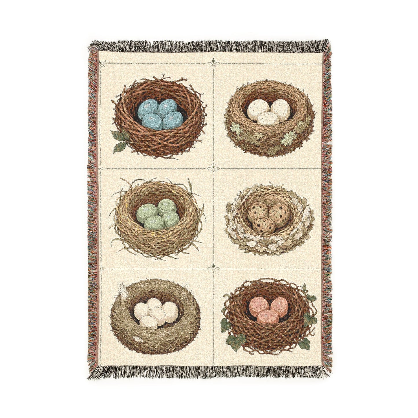 Bird Nest Eggs Woven Blanket — Rustic Spring Throw for Nature Lovers