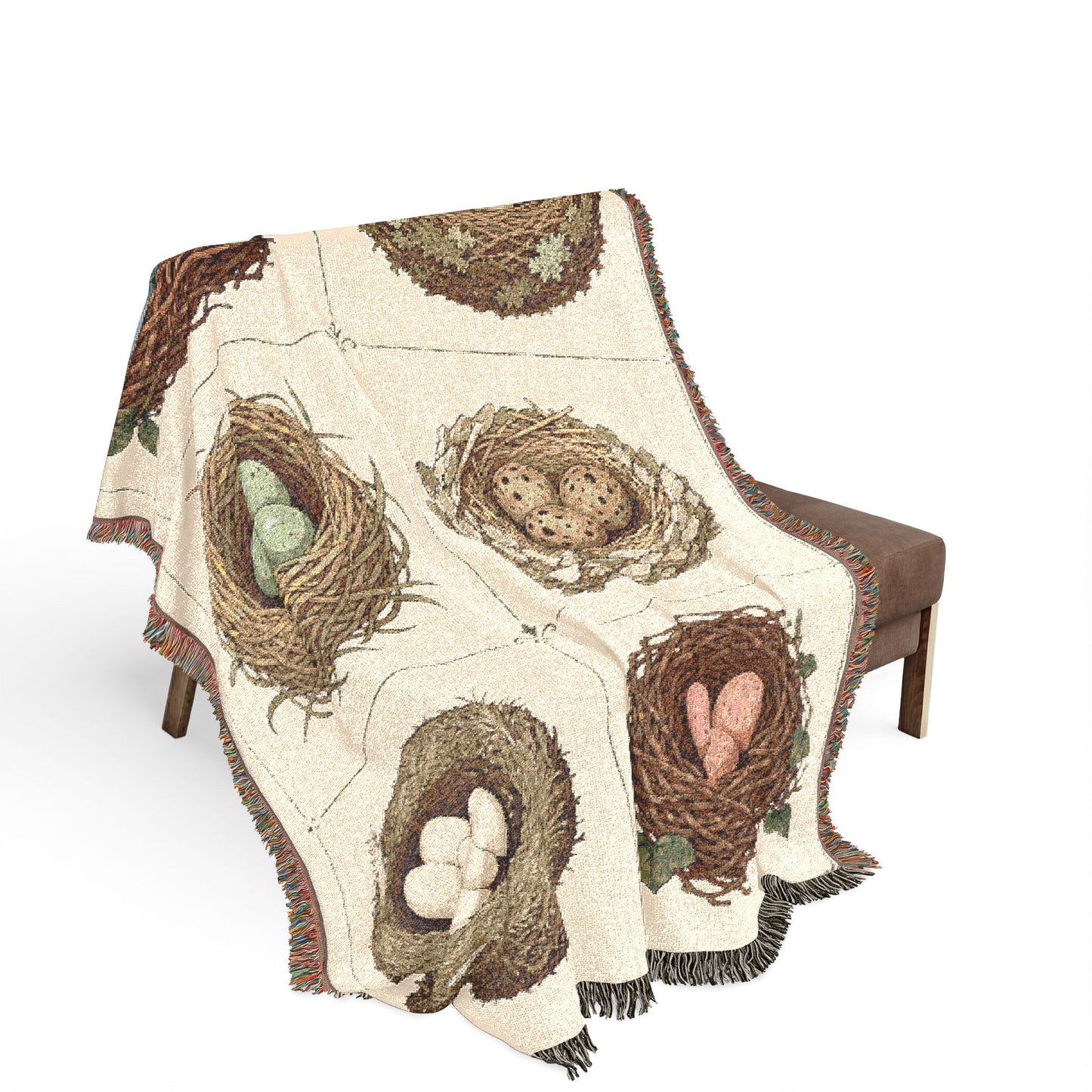 Bird Nest Eggs Woven Blanket — Rustic Spring Throw for Nature Lovers