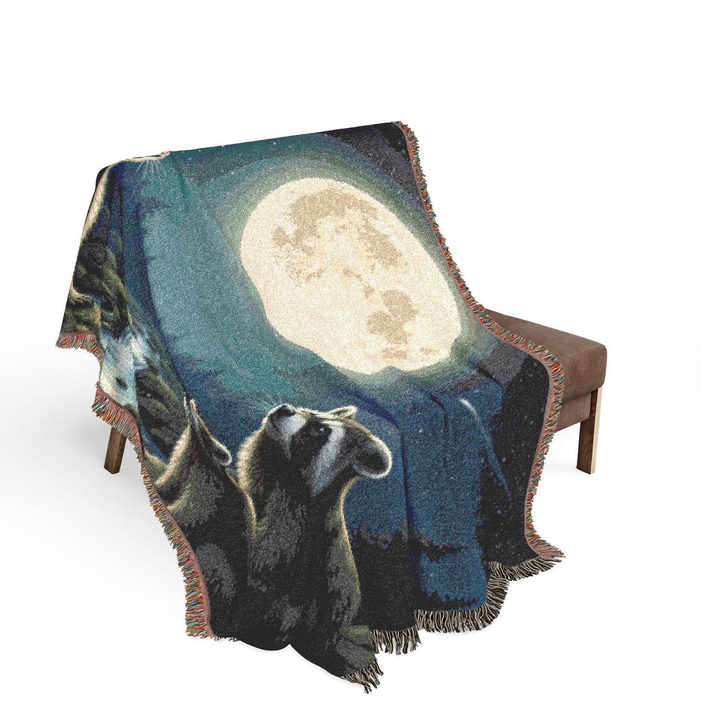 Moonlit Wolves Woven Blanket