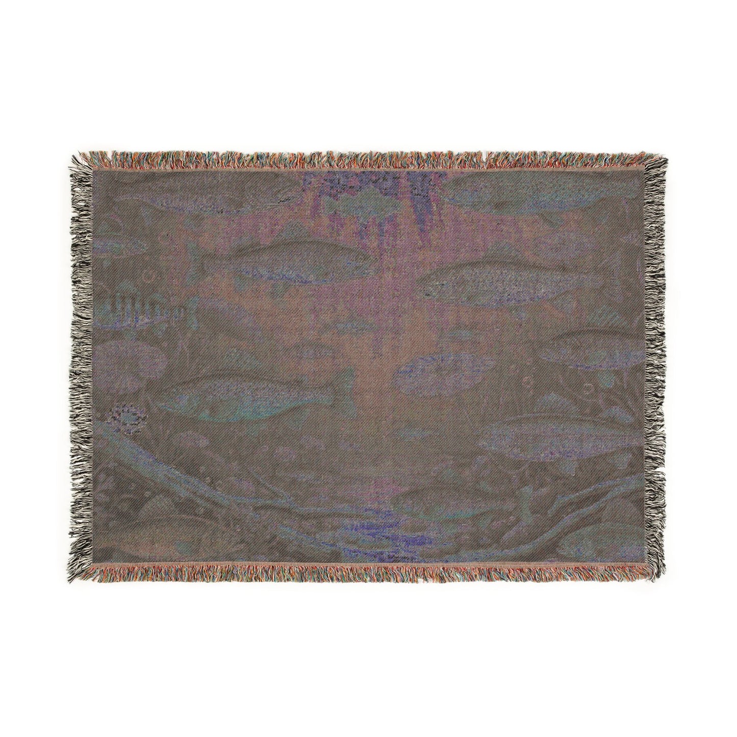Cold Water Fish Tapestry Woven Blanket – Underwater Trout & Bass Aquatic Throw
