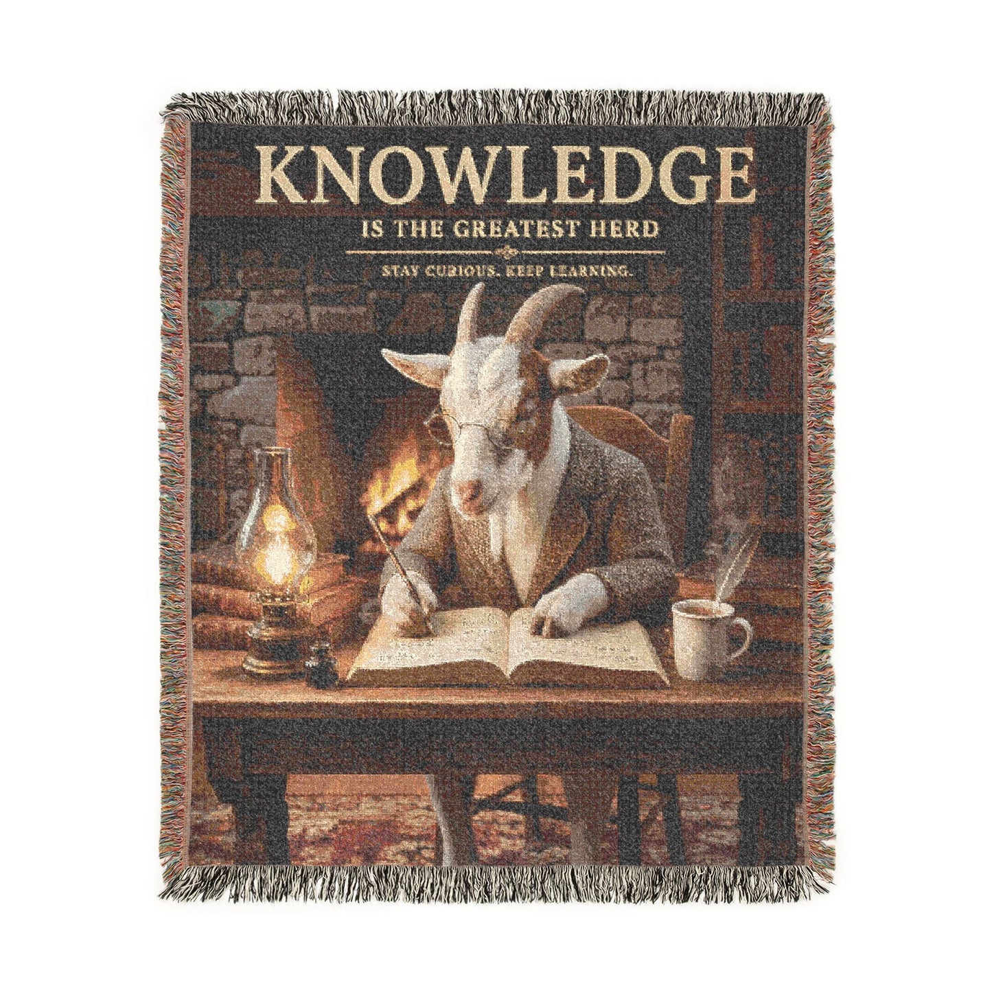 Knowledge Goat Scholar Woven Blanket Library Throw