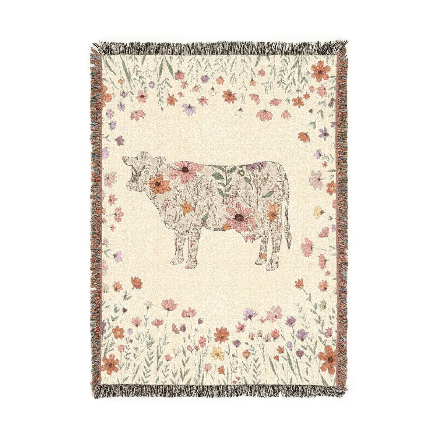 Floral Cow Tapestry Woven Blanket – Southwestern Floral Cow Throw