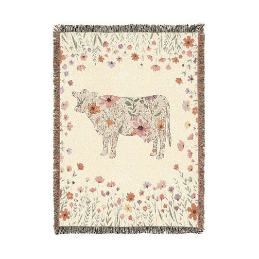 Floral Cow Tapestry Woven Blanket – Southwestern Floral Cow Throw