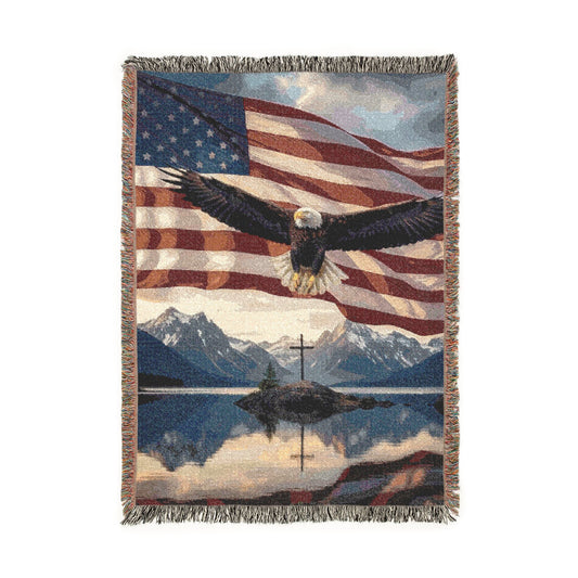 Patriotic Eagle Woven Blanket – American Flag Throw for Veterans & Outdoor Décor
