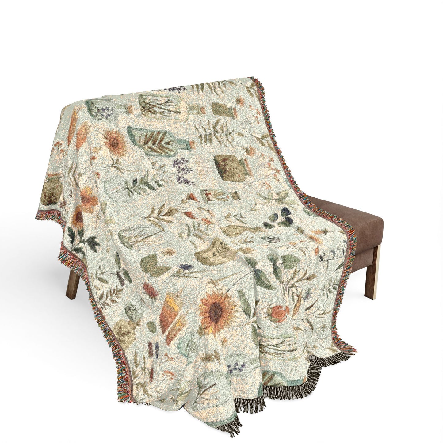Botanical Apothecary Woven Blanket — Reversible Floral Spice Pattern
