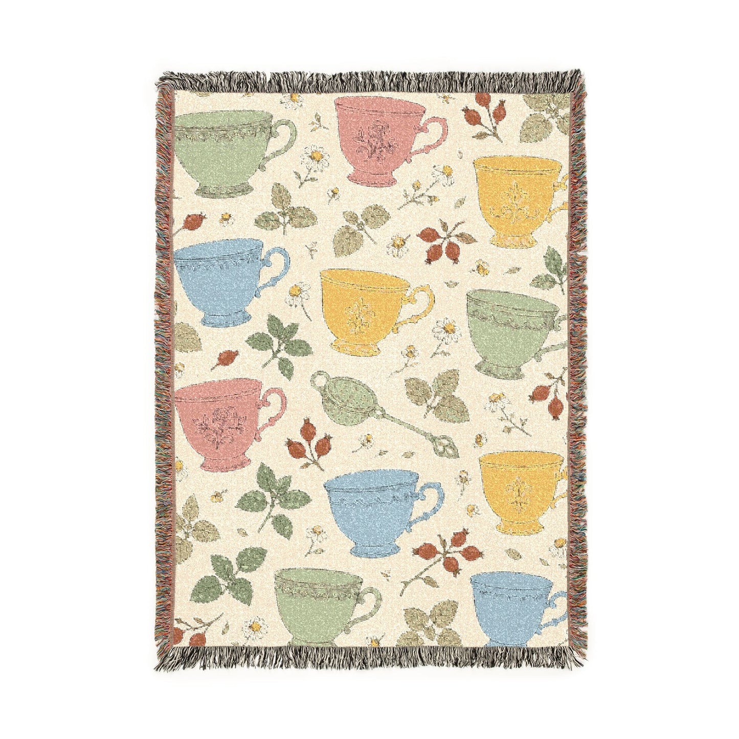 Herbalist Woven Tea Kettle Blanket — Cozy Vintage Kitchen Throw