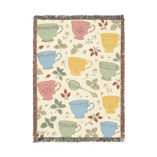 Herbalist Woven Tea Kettle Blanket — Cozy Vintage Kitchen Throw