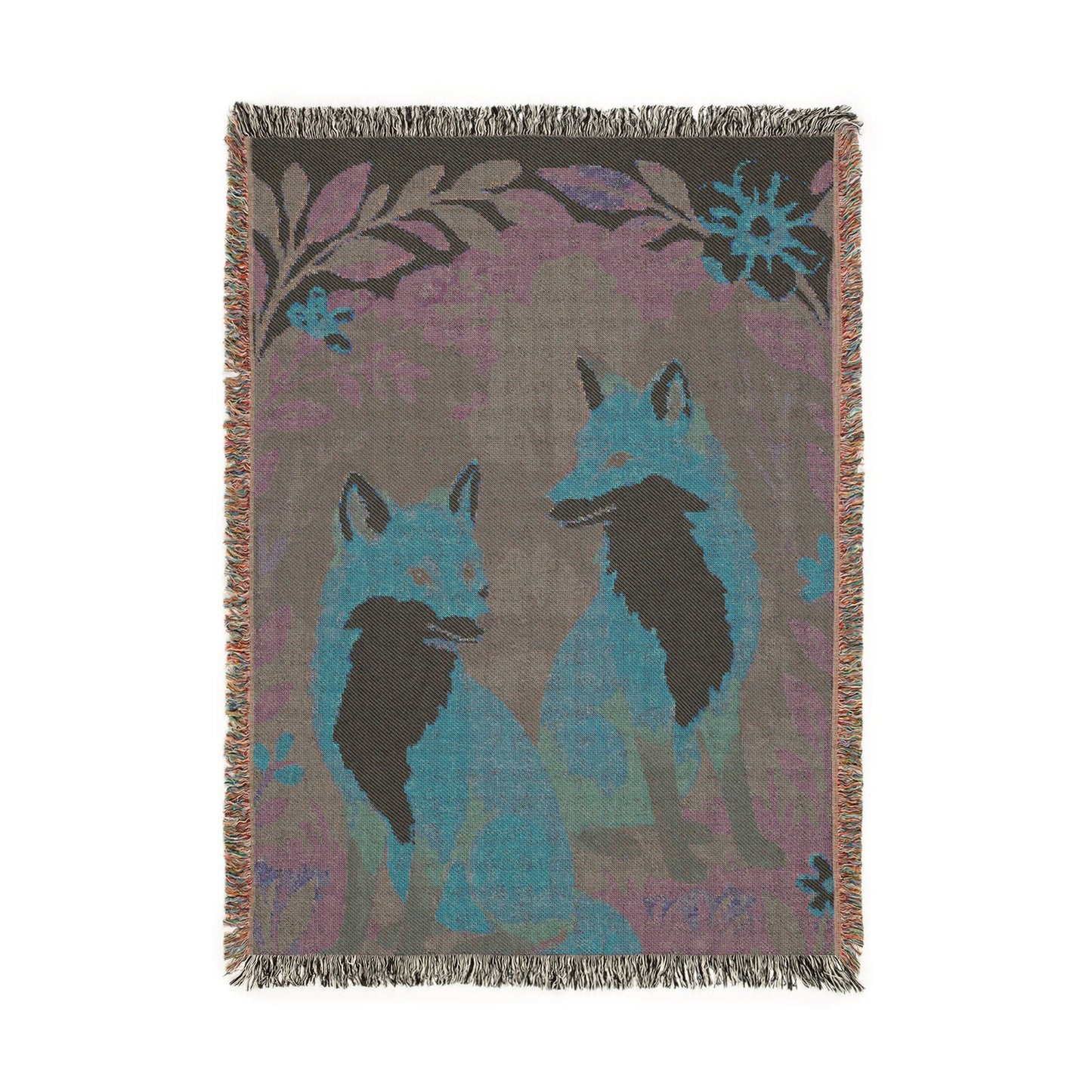 Fox Pair Woven Blanket — Cozy Woodland Tapestry Throw