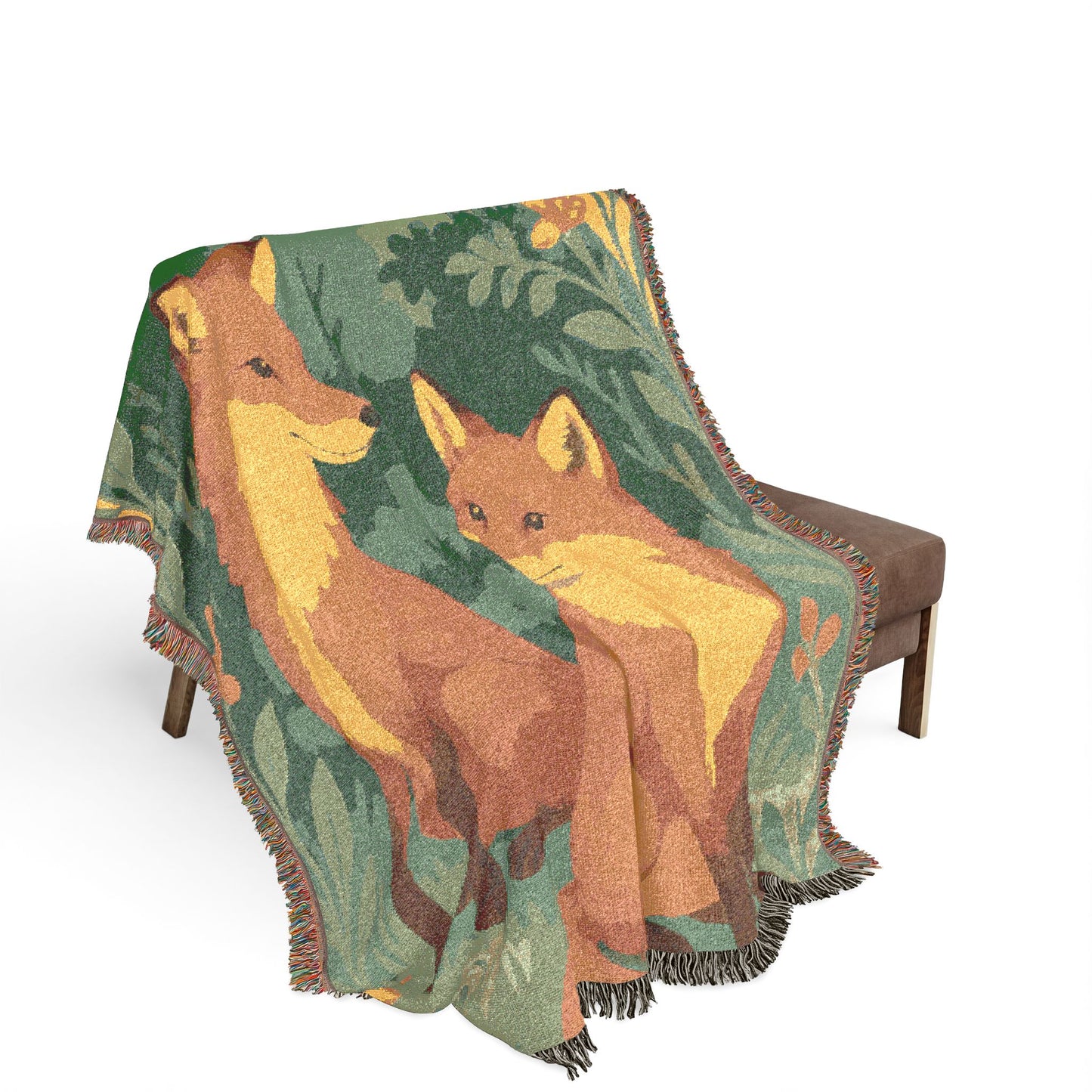 Fox Pair Woven Blanket — Cozy Woodland Tapestry Throw