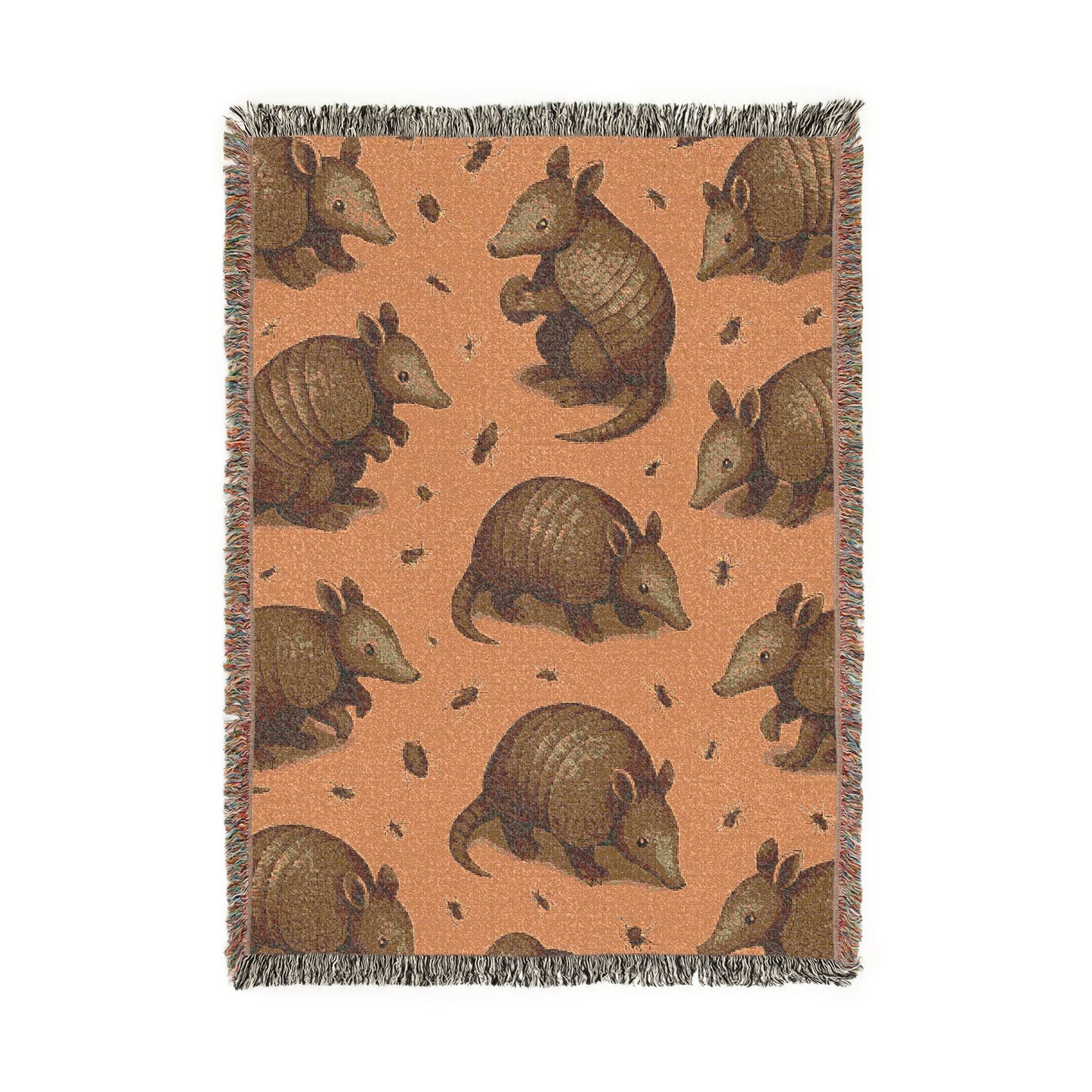 Armadillo and Bugs Pattern Woven Blanket — Cozy Southwestern Throw for Living Room or Cabin