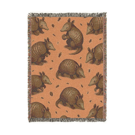Armadillo and Bugs Pattern Woven Blanket — Cozy Southwestern Throw for Living Room or Cabin