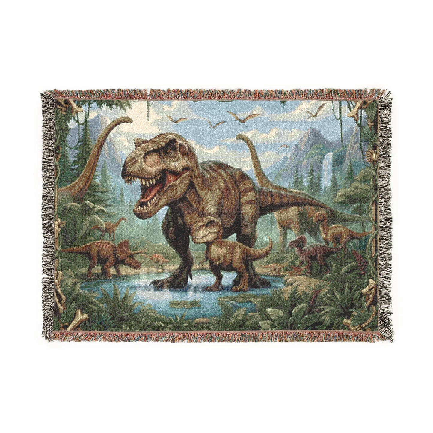 T-Rex Jurassic Woven Blanket – Dinosaur Throw for Kids & Fans