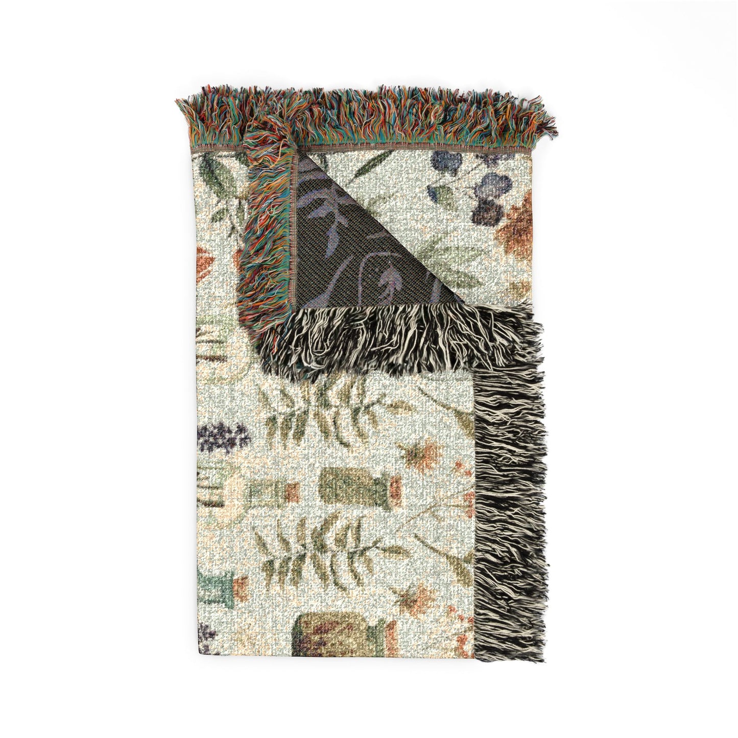 Botanical Apothecary Woven Blanket — Reversible Floral Spice Pattern