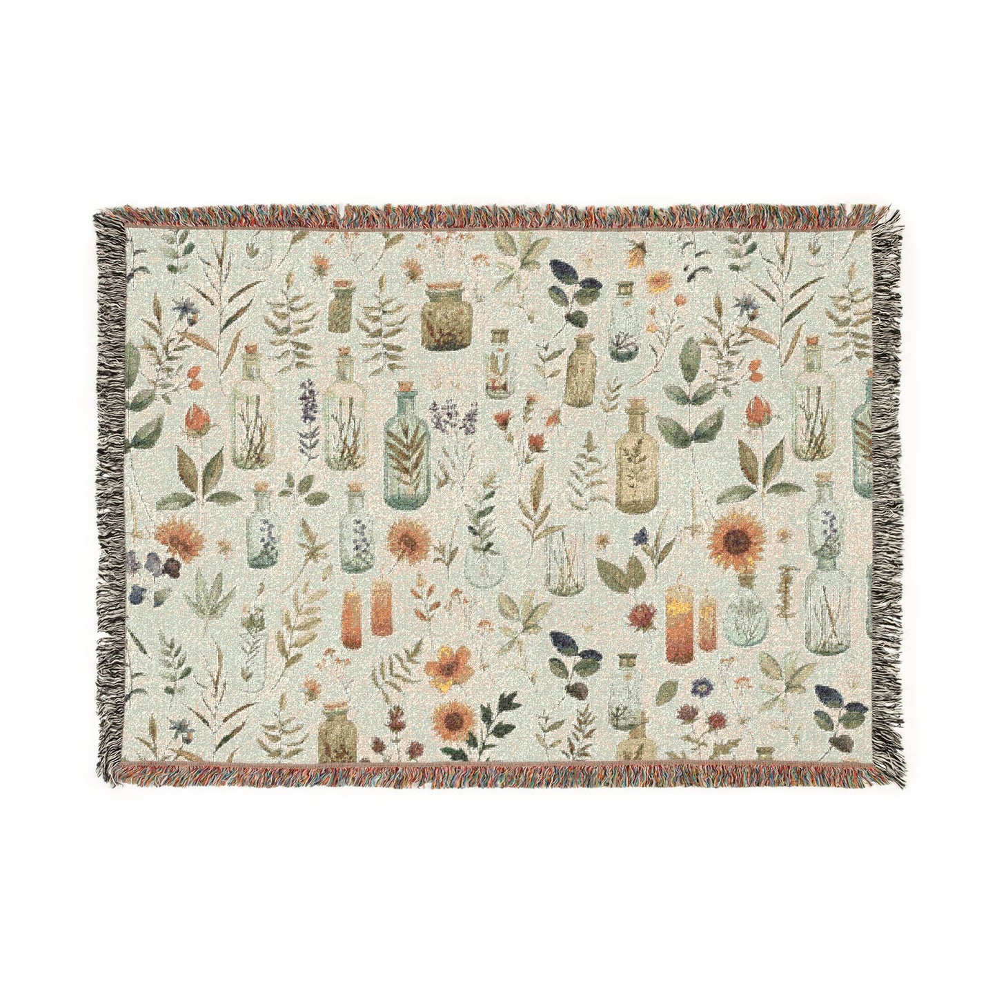 Botanical Apothecary Woven Blanket — Reversible Floral Spice Pattern