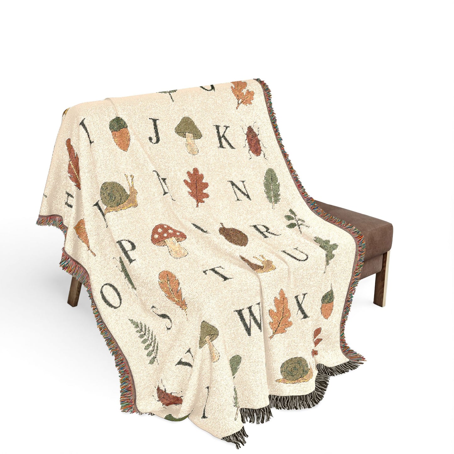 Autumn Alphabet Woven Blanket – Fall Leaves & Acorn Throw for Kids & Nursery
