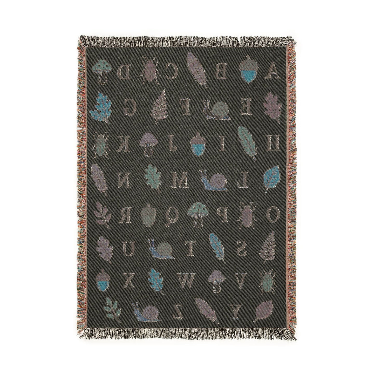 Autumn Alphabet Woven Blanket – Fall Leaves & Acorn Throw for Kids & Nursery