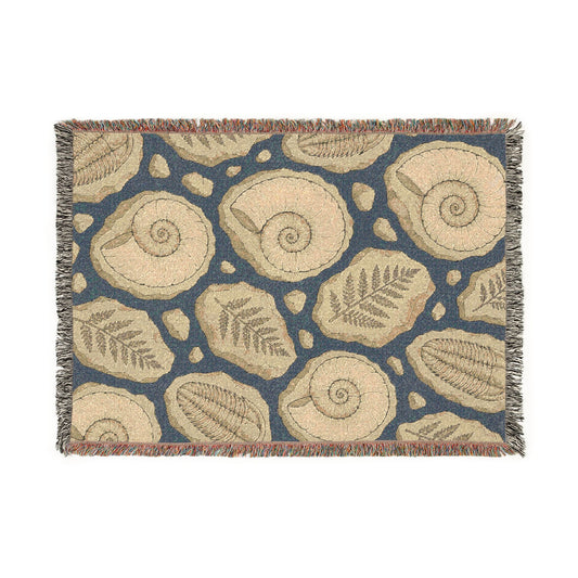 Fossils and Ferns Woven Throw Blanket — Nautical Coastal Home Decor